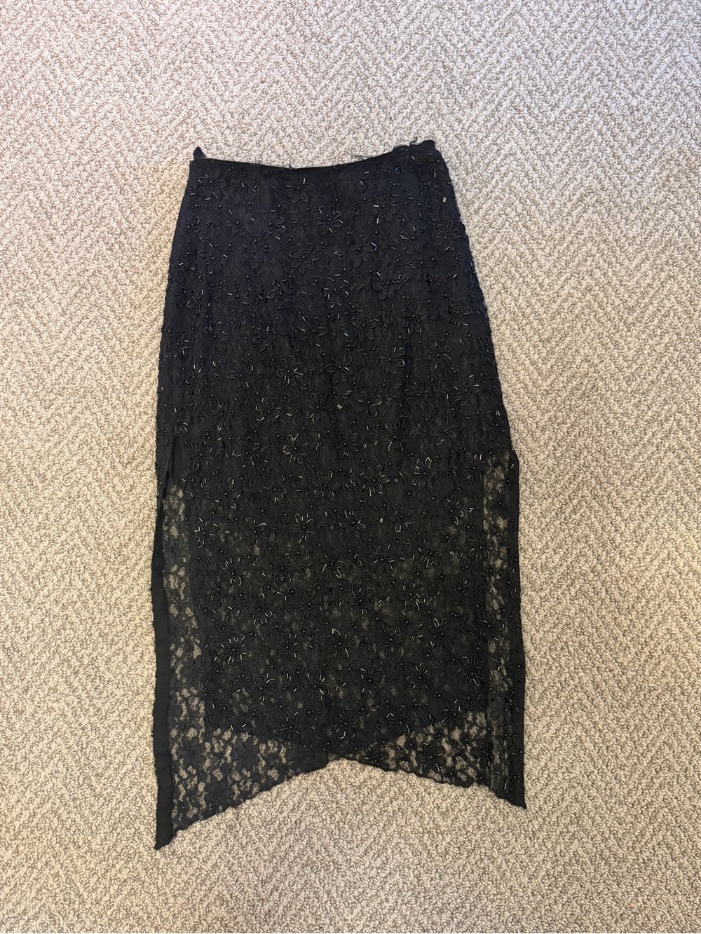 Vintage Black Lace beaded Midi Skirt
